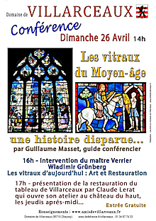 Affiche de la Conférence sur Les vitraux du Moyen-Age le dimanche 26 avril 2015 à 16h, au Domaine de Villarceaux 95710 CHAUSSY